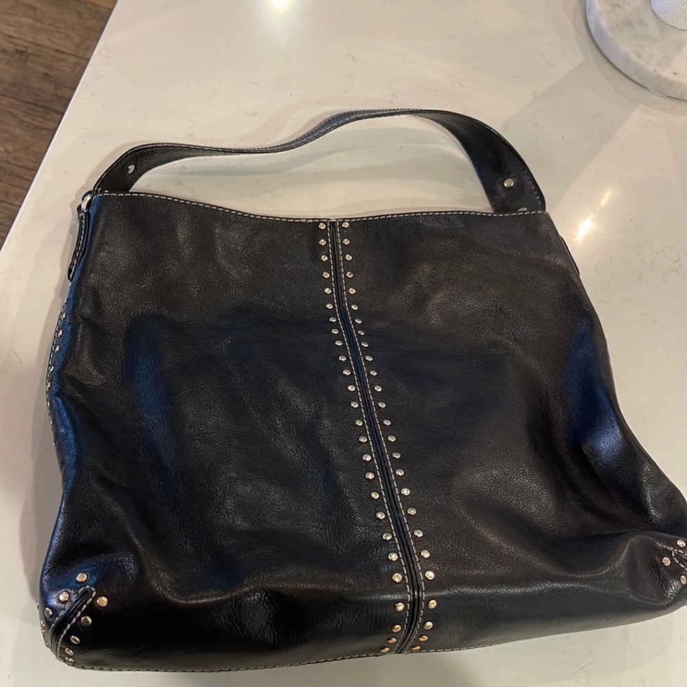 Michael Kors black leather studded shoulder bag